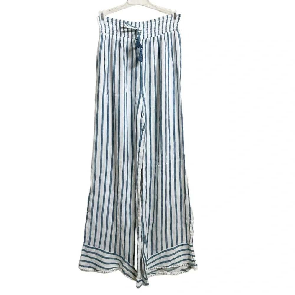 Japna Beachwear Striped Wide Leg Pants Blue White Small Womens Boho Coastal